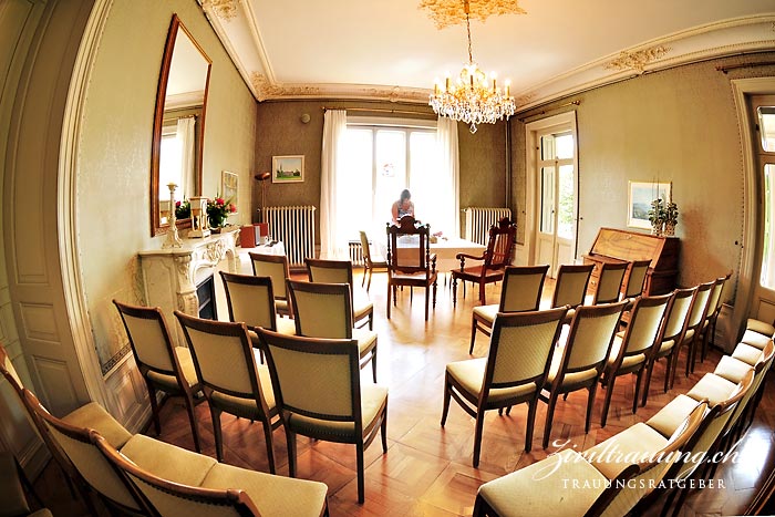 The ceremony room as seen from the entrance. The exit is to the right